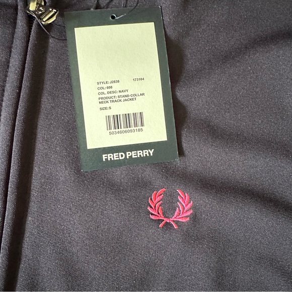 New FRED PERRY Made In Japan Stand Collar Neck Track Jacket S Navy Pink Laurel - Picture 3 of 16